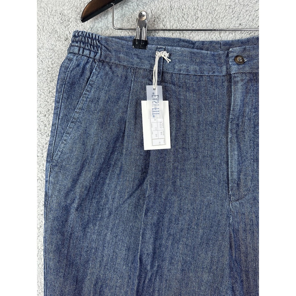 VTG Bullock & Jones Pants Mens Large 42 Blue Herringbone Pleated Made Italy New